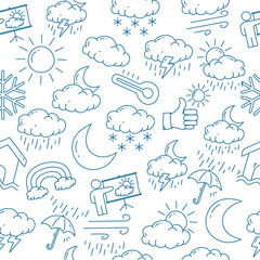 Hand drawn weather seamless pattern. Seamless pattern with doodle weather elements.