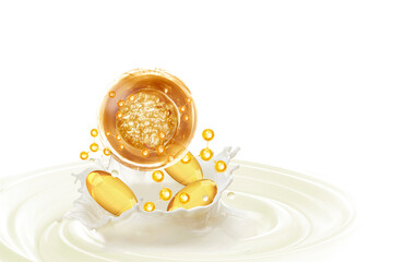 gold molecule drop on milk