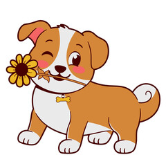 Cute Puppy With Sunflower Illustration