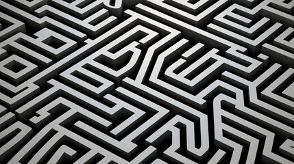 Intricate Black and White Maze Design Symbolizing Complex Problem Solving and Mental Challenges
