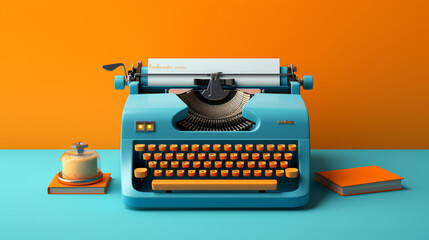Fototapeta na wymiar vintage typewriter on a blue and orange backdrop