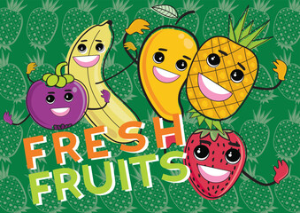 COLORFUL FRESH FRUITS VECTOR ILLUSTRATION SIGNAGE,GOOD FOR VEGAN,SCHOOL,PRE-SCHOOL,LOGO,FLIYER,ANIMATION,EDUCATION FOR CHILDREN,RESTAURANT,FRUITS SHOP