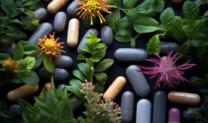 A Detailed View of Plant-Based Pills, Showcasing the Natural Power and Holistic Health Benefits of Nature's Healing Elixir