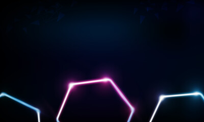 Naklejka premium Abstract Modern colored poster for sports Light out technology and with neon hexagon and triangles. Hitech communication concept innovation background, vector design