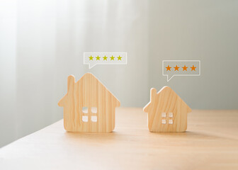 Small House Model on table with review satisfaction feedback survey concept, Small House Model,...