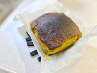 Freshly baked square carrot cake