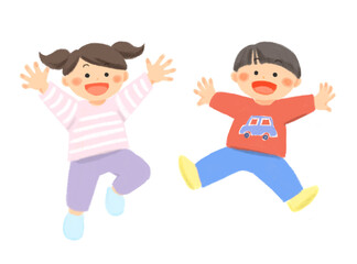 ジャンプする笑顔の子どものイラスト
