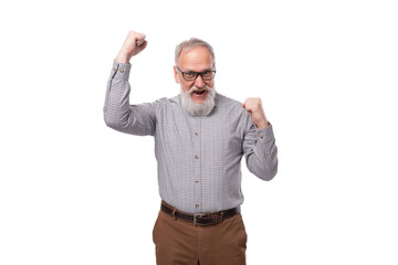 elderly smart boss man with a white beard and mustache works in a business company