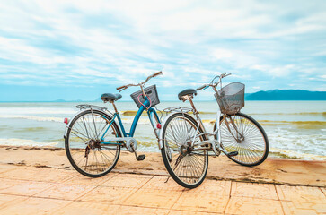 seascape with two old bicycles