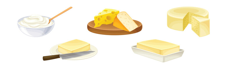 Different Dairy Food and Fresh Products Vector Set