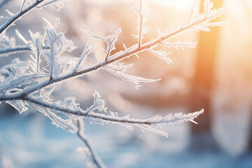 Branches of a shrub with yellow leaves covered frozen macro photography winter concept. Generative AI