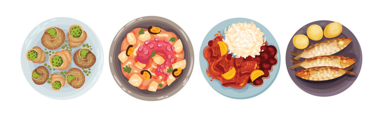 Portuguese Dishes and Main Courses View from Above Vector Set © Happypictures