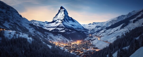 amazing view of Matterhorn peak from Zermatt, Generative AI - obrazy, fototapety, plakaty