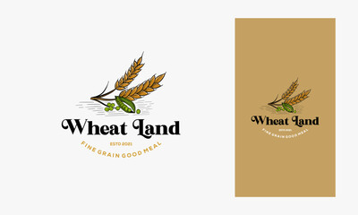 Hand Drawn vintage wheat / grain vector icon logo design