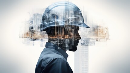 Young Hispanic man entrepreneurship in professional looking standing in front of big city with double exposure technique photograph, businessman in luxury suit looking to the future on business goal