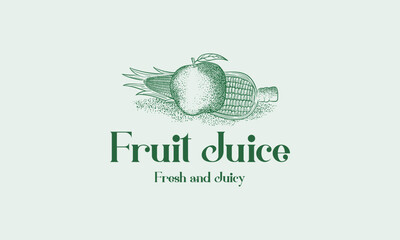 Fruit Juice Logo vintage, Corn and Apple logo hand drawn vector
