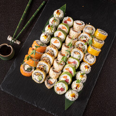 sushi on the black stone