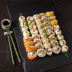 sushi on the black stone