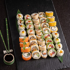 sushi on the black stone