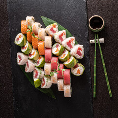 sushi on the black stone