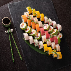 sushi on the black stone