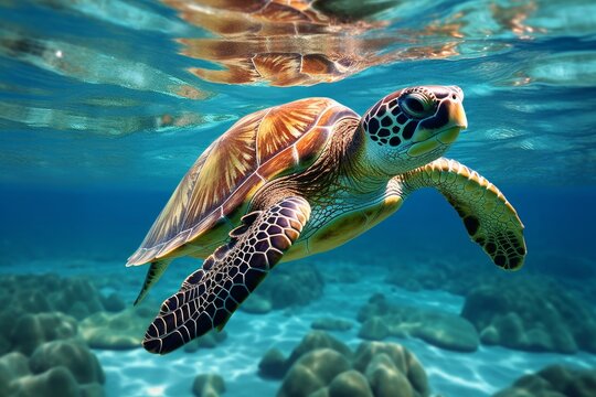 turtle swimming in clear sea water, Generative AI