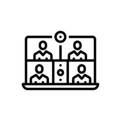Black line icon for online meeting 