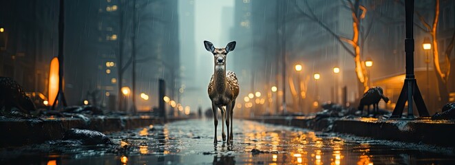 Animals wildlife in the urban city. Generative AI
