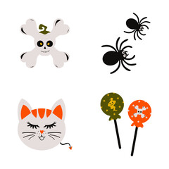 Set of Cute Halloween Illustration. Cartoon Design. Vector Icon.