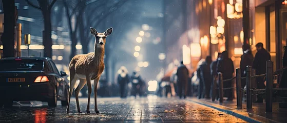 Poster Animals wildlife in the urban city. Generative AI © Natee Meepian