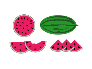 A perfectly ripe watermelon is split and sliced ​​into small pieces with red insides with small black seeds. Vector illustration