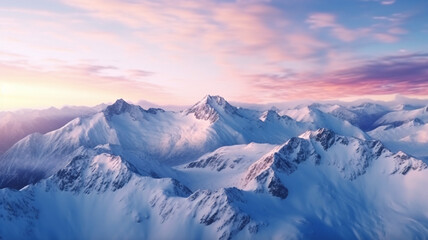 Fototapeta na wymiar Dawn over snow-capped mountain peaks.
