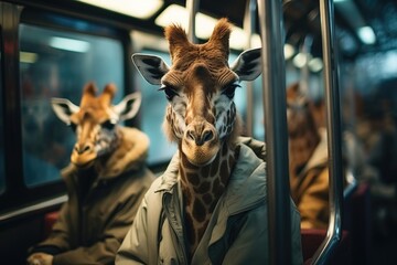 Animals wildlife in the urban city. Generative AI - obrazy, fototapety, plakaty