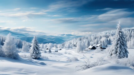 Fototapeta na wymiar Winter Snowy Landscape With Christmas Tree, Merry Christmas Background ,Hd Background