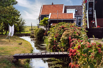 Traditional dutch Village with with colorful houses - obrazy, fototapety, plakaty