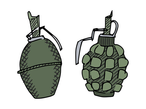selection of grenades weapons sketch new drawing