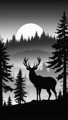 Nature’s Nightfall: Black Silhouette of Forest Wildlife