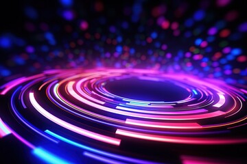 Fototapeta premium abstract futuristic background with pink blue glowing neon podium ring wave lines and bokeh lights. Data transfer concept Fantastic wallpaper
