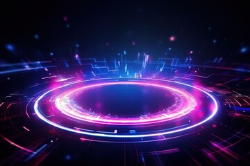 abstract futuristic background with pink blue glowing neon podium ring wave lines and bokeh lights. Data transfer concept Fantastic wallpaper