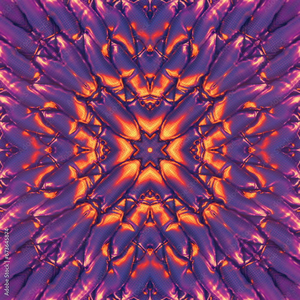 Aufkleber pattern of metallized inflated cylinders. geometric abstract art neon colored background. 3d renderi
