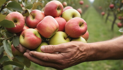 Hands of Harvest: Farmer Carrying Ripe Apples