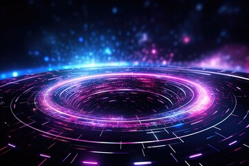 abstract futuristic background with pink blue glowing neon ring podium moving high speed wave lines and bokeh lights. Data transfer concept Fantastic wallpaper