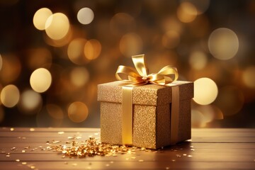 Luxurious Gold Gift Box with Blurry Glitter Background for Festive Occasions,ai generated