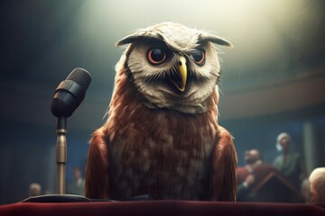Politician owl speech testify wing. Bear orator avian wise. Generate Ai - obrazy, fototapety, plakaty