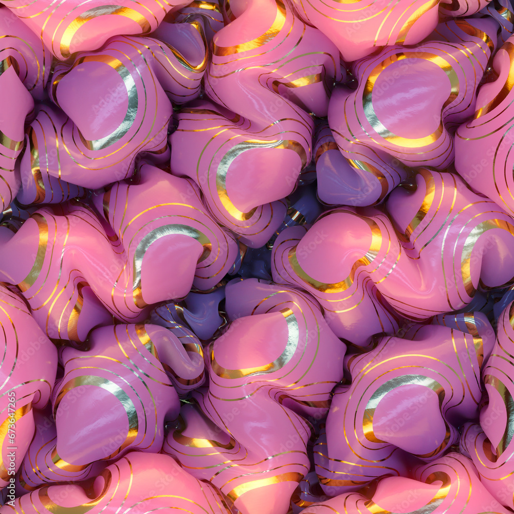 Aufkleber Colorful pleated design with a pattern of gilded circles arranged in an attractive way. 3d rendering illustration