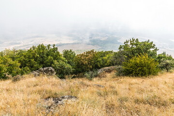 Obraz premium Mysterious mountain landscape of the Valley of Ghosts on the western slope of Mount Demerdzhi in Crimea. Popular tourism and trekking destination