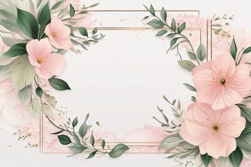 Background for party, birthday, wedding or graduation invitation in white color with floral frame with colorful decorations in soft art style. Generative Ai. - obrazy, fototapety, plakaty