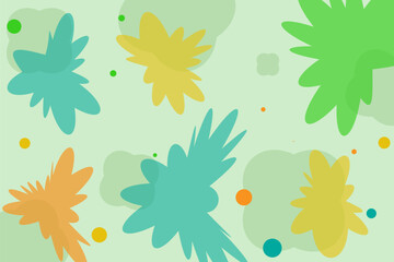 Background with graphical bow organic shapes green natural leaves, floral, line art pattern decoration element of tropical leaves, flowers and branches. Handcrafted decorative abstract art