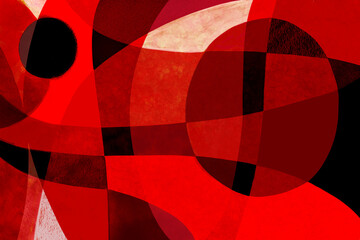 歪んだ2つの円のある赤のバリエーションのコラージュ風色面構成