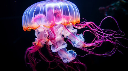 Obraz premium Neon jellyfish on black background
